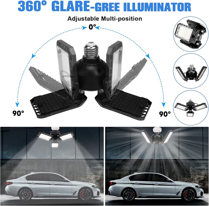 Aoretic LED Garage Lights Bulb 4 Pack -80W, 8000LM 6500K Led Shop Light with 3 Deformable Panels, Basement Barn Light Garage Ceiling Lights, E26/E27 for Garage, Warehouse, Shop, Basement - Image 2